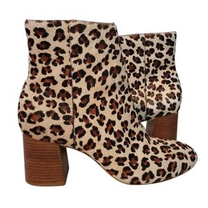 ABLE Leather Calfhair Leopard Print Chucky Block Heels Ankle Boots Booties Wmn 9